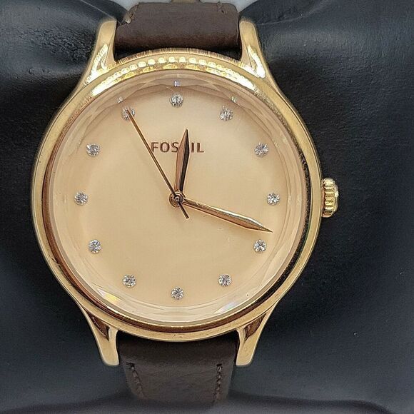 FOSSIL Laney BQ3392 Women's Brown Leather Analog Rose Gold Dial Watch BC333 - Picture 1 of 11